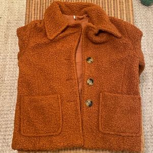 New Free People Teddy Coat Sherpa Jacket Cozy Size M Button front